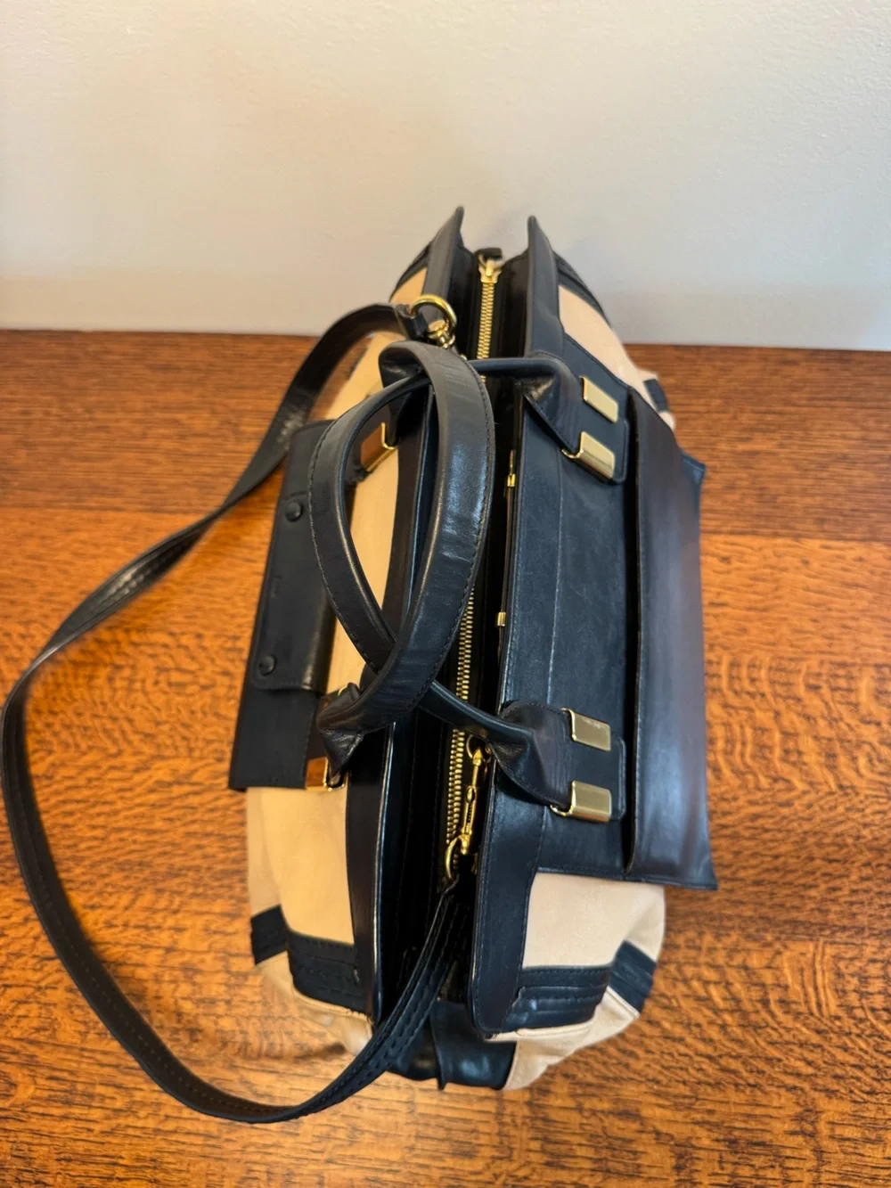 Chloe Alice Two-Tone Leather Satchel Bag with COA